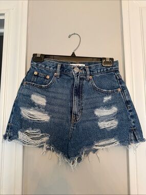 Pull&Bear Blue Distressed Denim Shorts